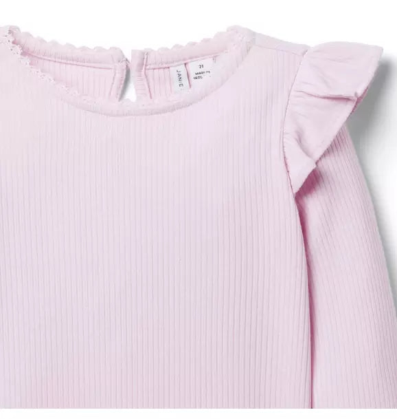 Ribbed Ruffle Shoulder Top