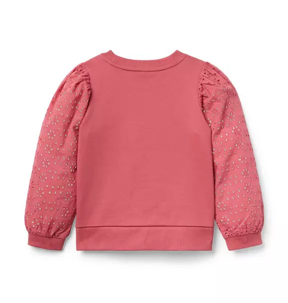 Eyelet Puff Sleeve Sweatshirt