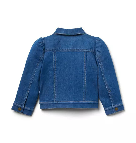Denim Puff Sleeve Jacket In Medium Wash