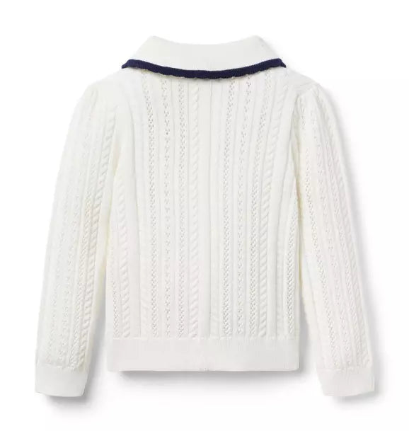 Pointelle Scalloped Trim Cardigan