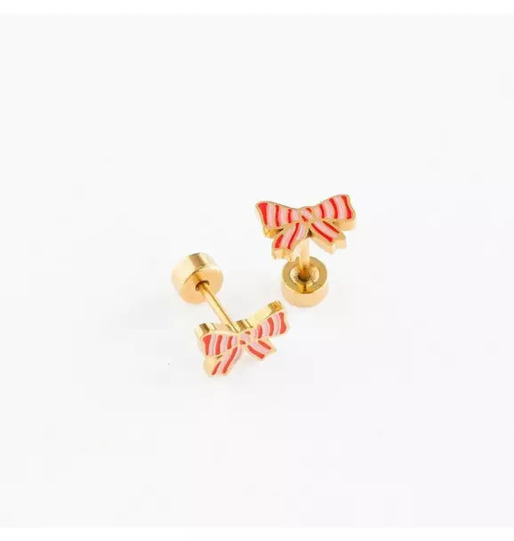 Striped Bow Stud Earrings