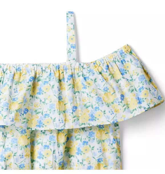 Floral Ruffle Cold Shoulder Top