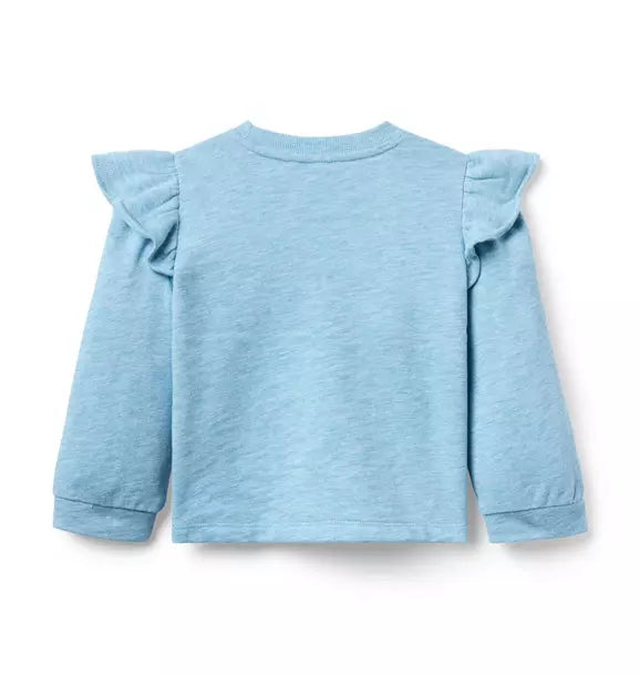 Embroidered Ruffle Shoulder Sweatshirt