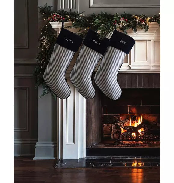 Christmas Stocking in Navy French Ticking