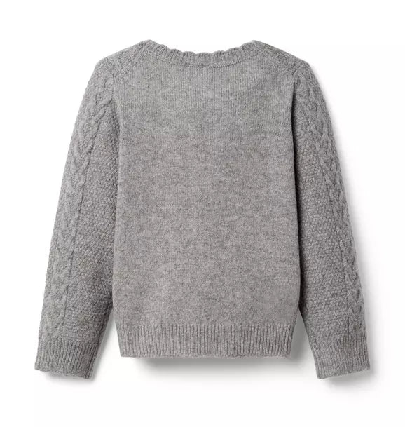 Embroidered Floral Cable Knit Sweater