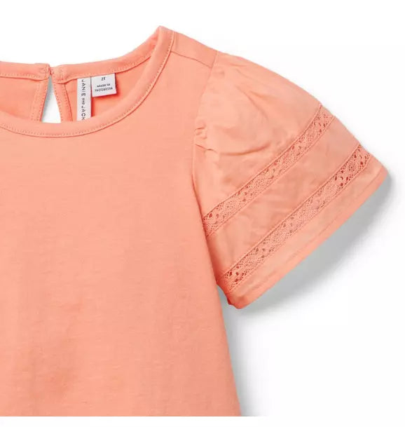 Lace Trim Puff Sleeve Top