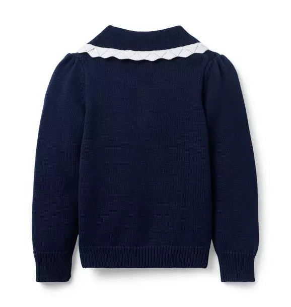 Embroidered Floral Collar Sweater