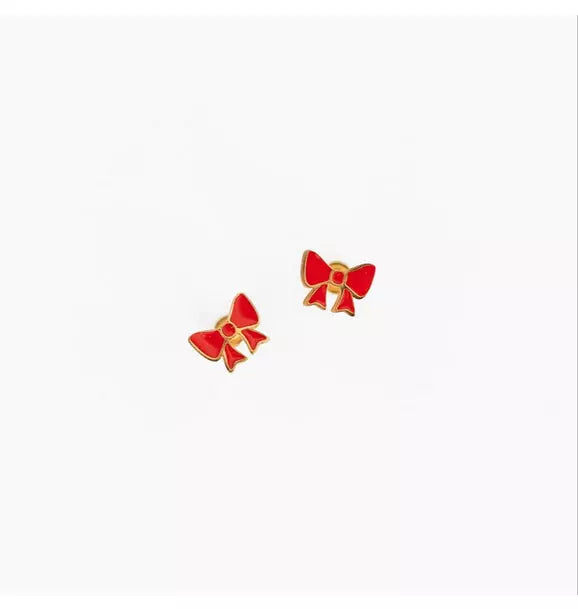 Red Enamel Bow Stud Earrings