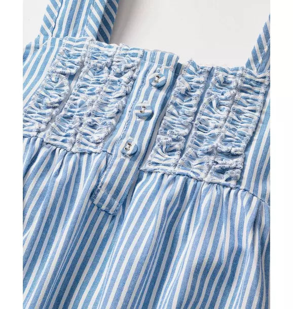 Girl's Twill Charlotte Nightgown in French Blue Seersucker