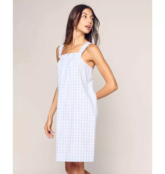 Women's Twill Annabelle Nightgown in Light Blue Gingham