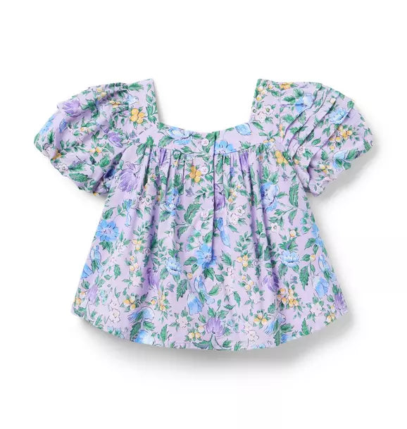 Floral Pintuck Puff Sleeve Top