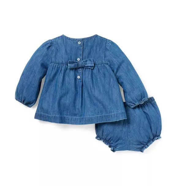 The Embroidered Chambray Matching Baby Set
