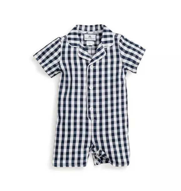 Navy Gingham Romper