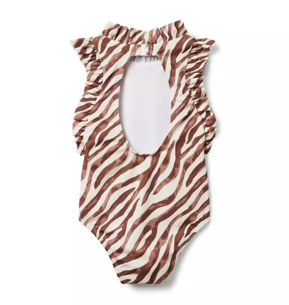 Recycled Zebra Ruffle Swimsuit