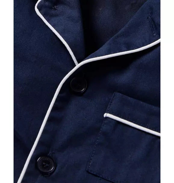 Kid's Twill Short Sleeve Short Pajama Set in Navy