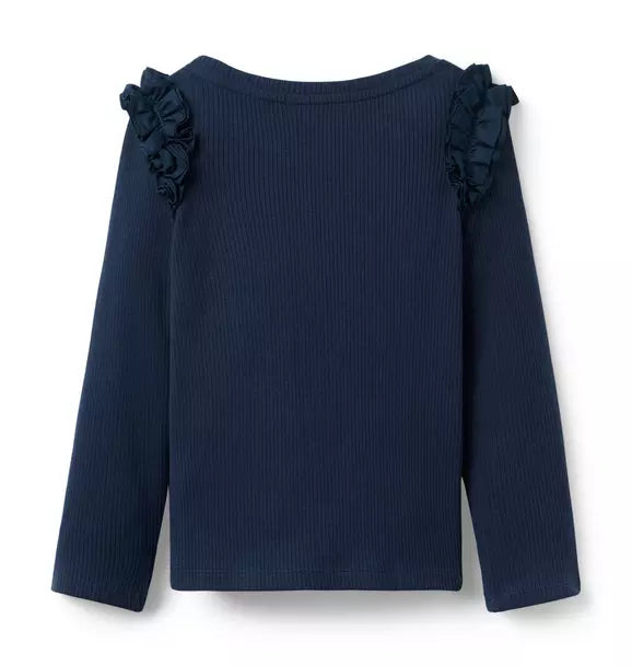 Ribbed Ruffle Shoulder Top