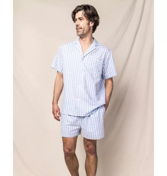 Men's Light Blue Gingham Short Set