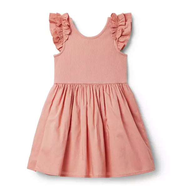 Ribbed Ruffle Sleeve Dress