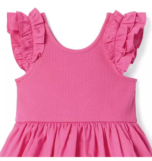 Ribbed Ruffle Sleeve Dress