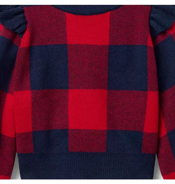 Plaid Ruffle Shoulder Sweater