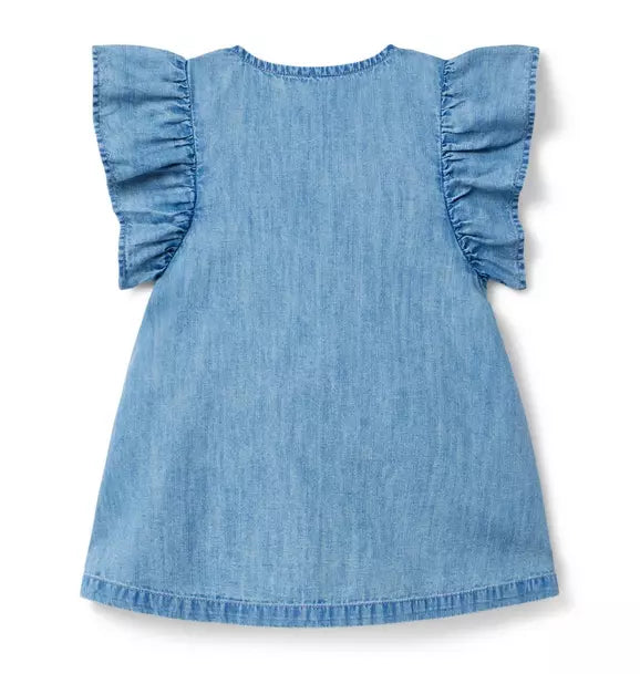 Chambray Ruffle Sleeve Dress