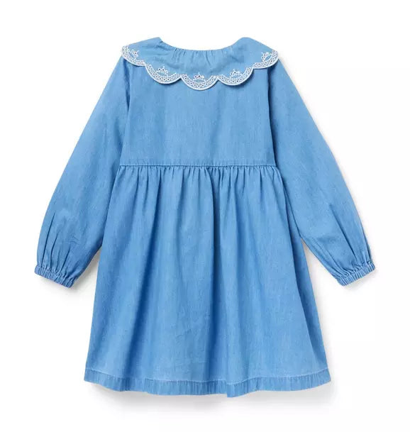 Chambray Embroidered Collar Dress