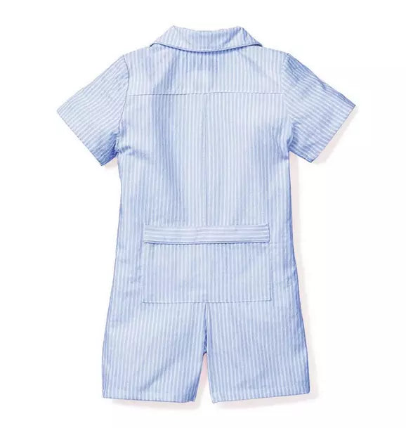 Baby's Twill Summer Romper in French Blue Seersucker