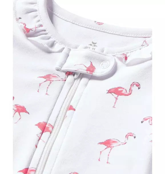 Baby's Pima Ruffle Collar Romper in Flamingos
