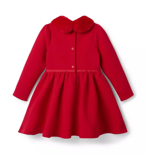 Quilted Faux Fur Collar Dress