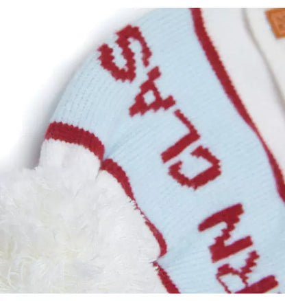 Knit Pom Hat in Winter White and Cloud Blue