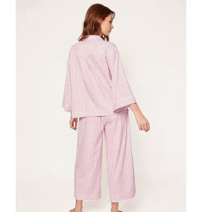 Women's Olivia Wide Leg Pima Pajama Set in Antique Red Ticking