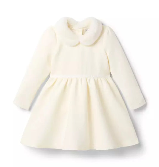 Quilted Faux Fur Collar Dress