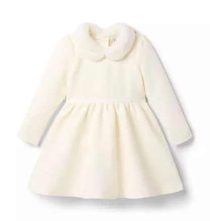 Quilted Faux Fur Collar Dress