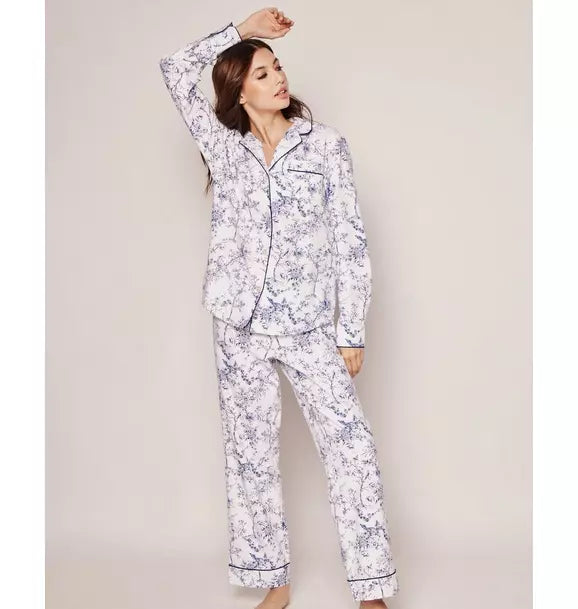 Women's Twill Pajama Set in Blue Timeless Toile