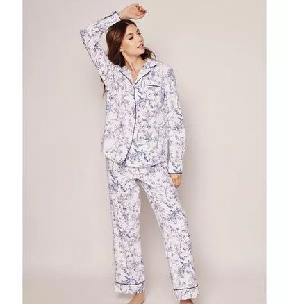 Women's Twill Pajama Set in Blue Timeless Toile