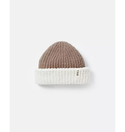 2-Tone Ribbed Beanie Fuzzy - Taupe/Ecru