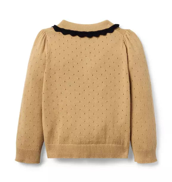 Pointelle Crochet Collar Sweater