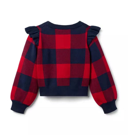Plaid Ruffle Shoulder Sweater