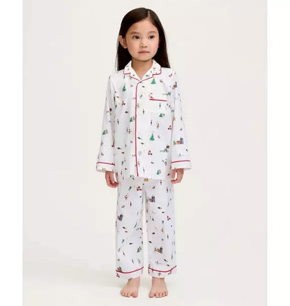 Kid's Twill Pajama Set in Holiday Town