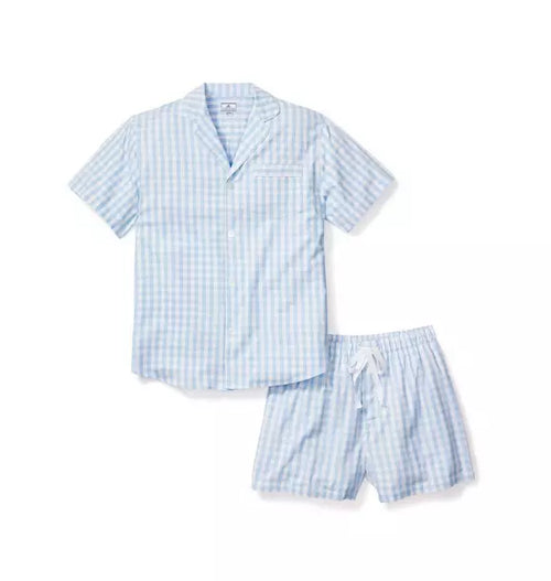 Men's Light Blue Gingham Short Set