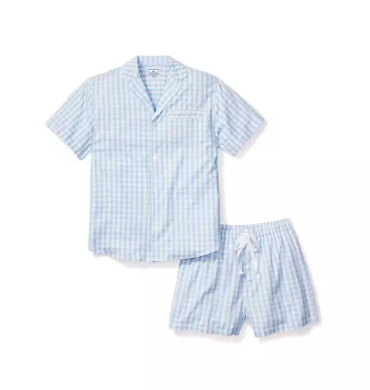Men's Light Blue Gingham Short Set