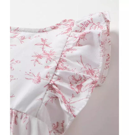 Baby's Twill Ruffled Romper in Pink Timeless Toile
