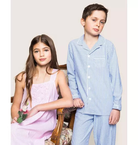 Kid's Twill Pajama Set in French Blue Seersucker