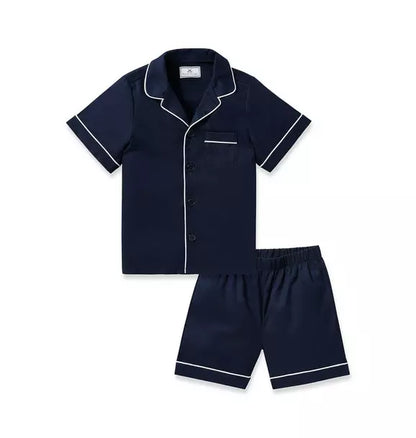 Kid's Twill Short Sleeve Short Pajama Set in Navy