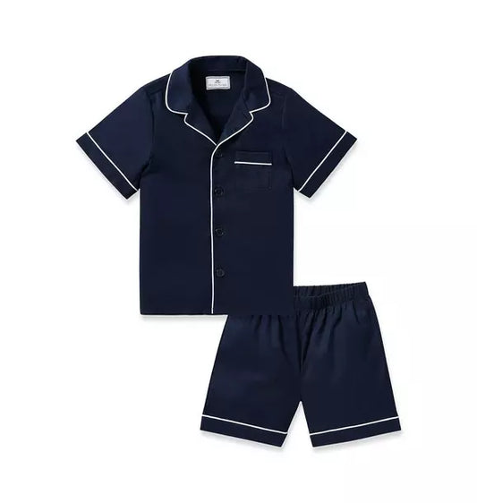 Kid's Twill Short Sleeve Short Pajama Set in Navy