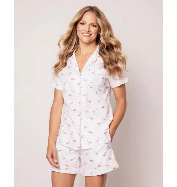 Women's Twill Short Pajama Set in Flamingos