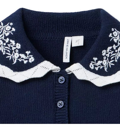 Embroidered Floral Collar Sweater