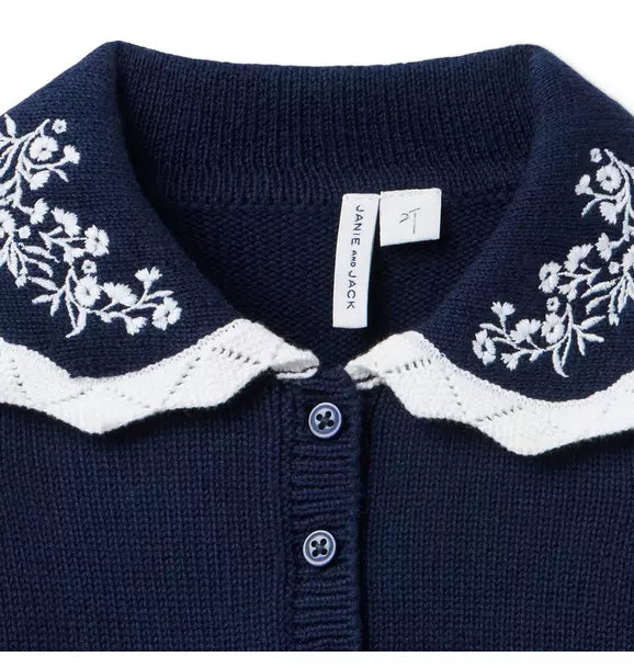Embroidered Floral Collar Sweater