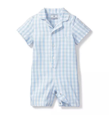 Light Blue Gingham Summer Romper