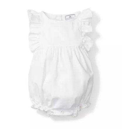 Baby's White Twill Ruffled Romper
